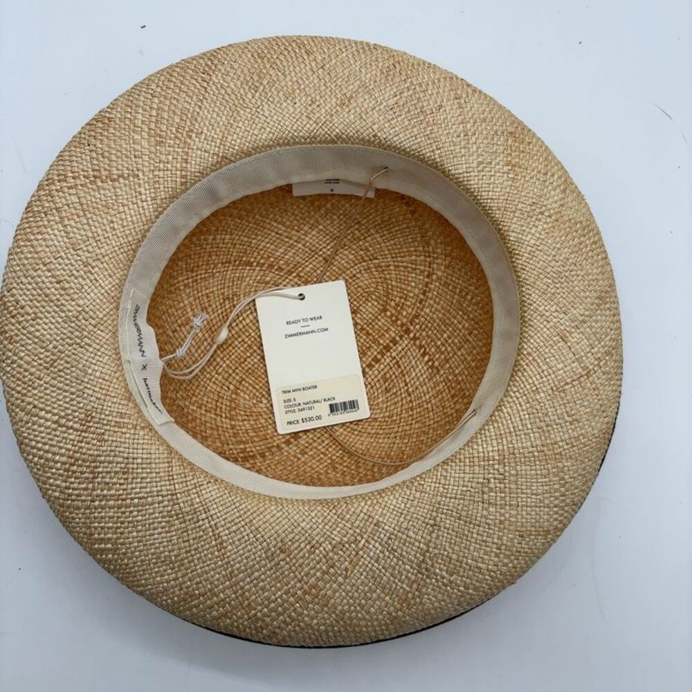 Zimmermann Natural Straw Wide-Brim Hat with Black Trim - Picture 3 of 5